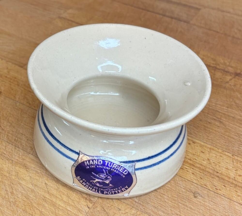 Vintage Marshall Pottery Spittoon Kenneth Wingo Texas Tobacciana Blue Stripe